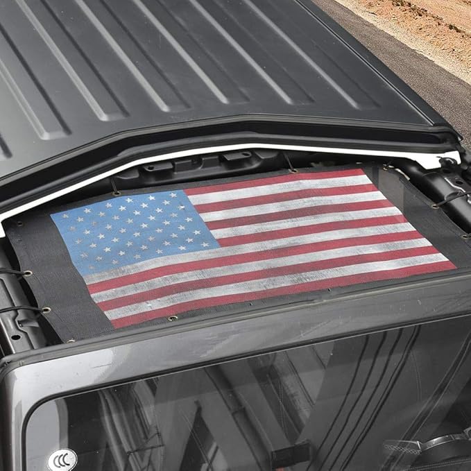 Voodonala for Jeep JL Sunshade Sun Shade Bikini Top Sunblock Mesh Heat Shield Mesh for 2018-2025+ Jeep Wrangler JL JLU 2/4 Door & 2020-2025 Gladiator JT, Flag Red