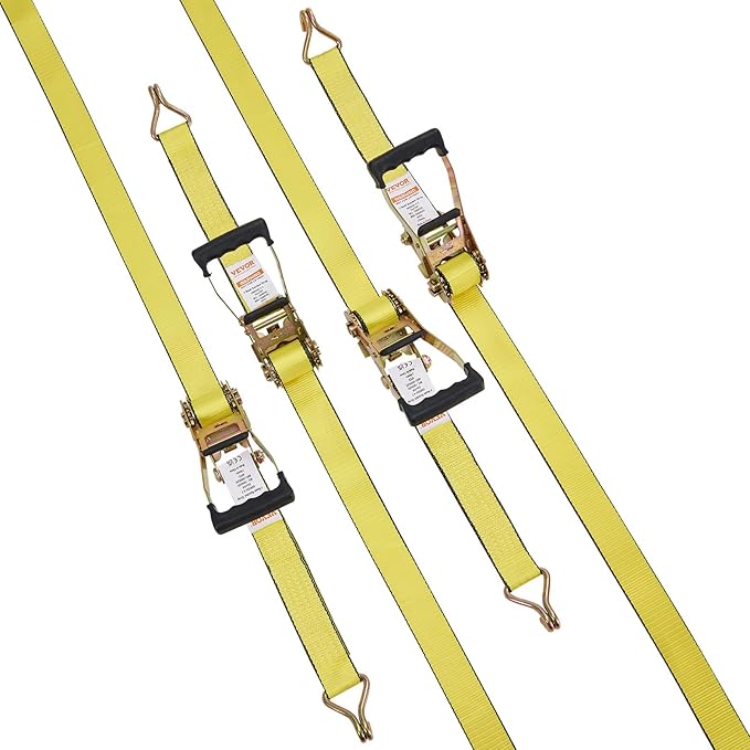 VEVOR 2" x 15' Ratchet Straps Heavy Duty (4PK), 5000 lb Break Strength, Double J Hook Includes 4 Premium Rachet Tie Downs with Padded Handles, for Moving Securing Cargo, Appliances, Lawn Equipment