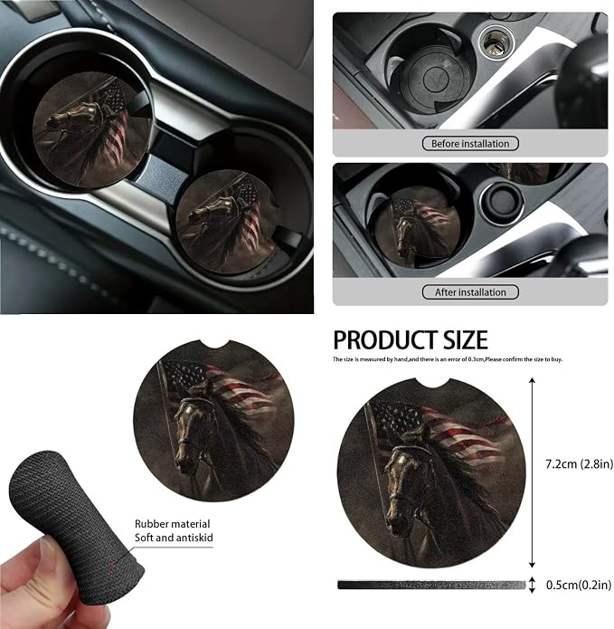 Horse American Flag Print Car Seat Covers Full Set, 13 PCS Auto Accessories with Soft Steering Wheel Cover, Seat Belt Shoulder Pads, Coasters for Most Cars