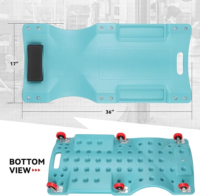 Auto Dynasty 36 Inches Mechanic Creeper, Automotive Garage Repair Low Profile Under Car Rolling Creeper with Padded Headrest, Plastic, Sky Blue