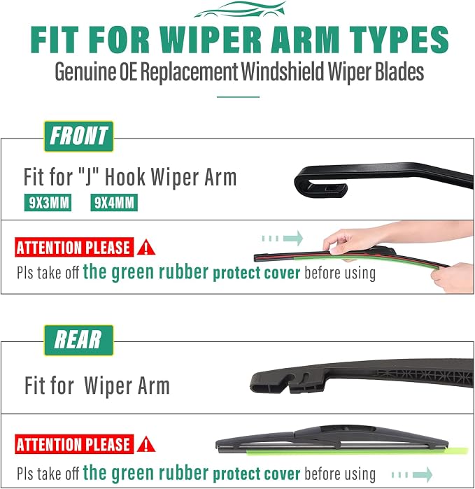 24" 21" 10" Windshield Wiper Blades Replacement for Mitsubishi Outlander Sport 2011-2025 Premium All Weather Front Rear Wipers Set - OEM Quality (Pack of 3)