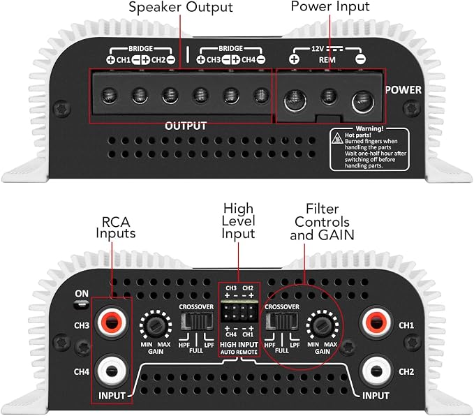 Taramps DS 440x4 2 Ohms Multichannel Amplifier 440 Watts Rms 110x4 Watts Full Range Crossover Fixed Rca/High Level Input 4 Channels Car Audio, Class D