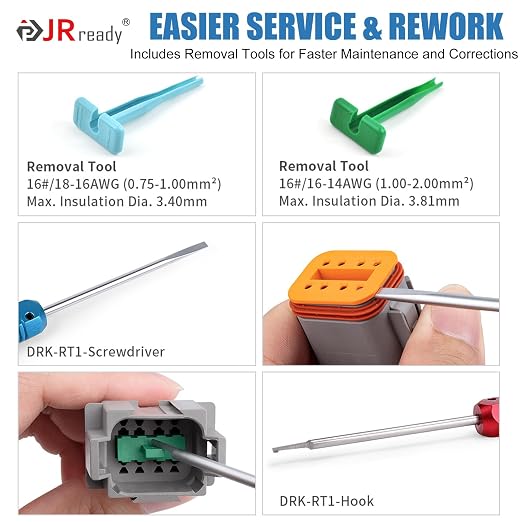 JRready ST6309 Deutsch DT Connector Kit 416PCS, 2 3 4 6 8 12 Pin IP68 Waterproof Automotive Electrical Connectors, Size 16 Solid Contacts, 14-20 AWG for Car Truck Boat Off-Road Wiring