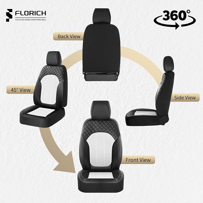 FLORICH Automotive Car Seat Cover Full Set Air Mesh Leather Car Seat Covers 5 Seats Car Protector Cushion Cars Interior Accessories Universal Fit for Most Car SUV Sedan Truck, Black&White