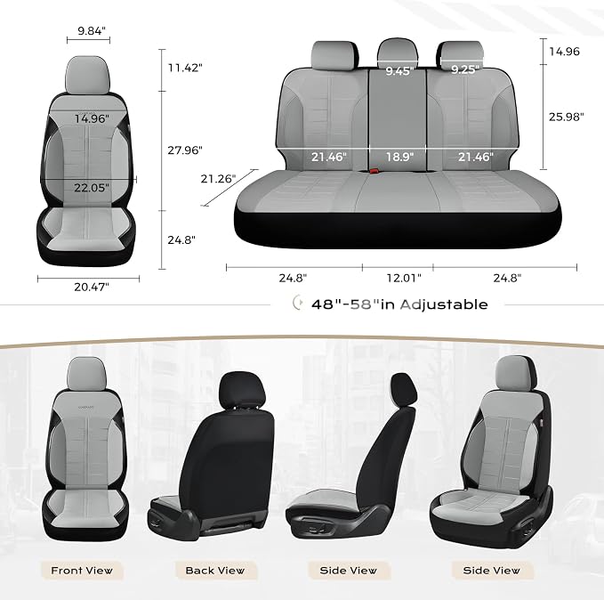 Coverado Front Seat Leather Covers, Full Leather Construction with Carbon Fibre Weave, Universal Fit for Most Cars SUV Trucks (Gray)