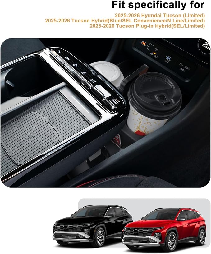 ECOZEN Lower Center Console Organizer For 2025-2026 Hyundai Tucson - TPE Lower Console Storage Tray with Two Extra Cup Holder For 2025-2026 Tucson/Hyundai Accessories - Only Fit With Electronic Shift