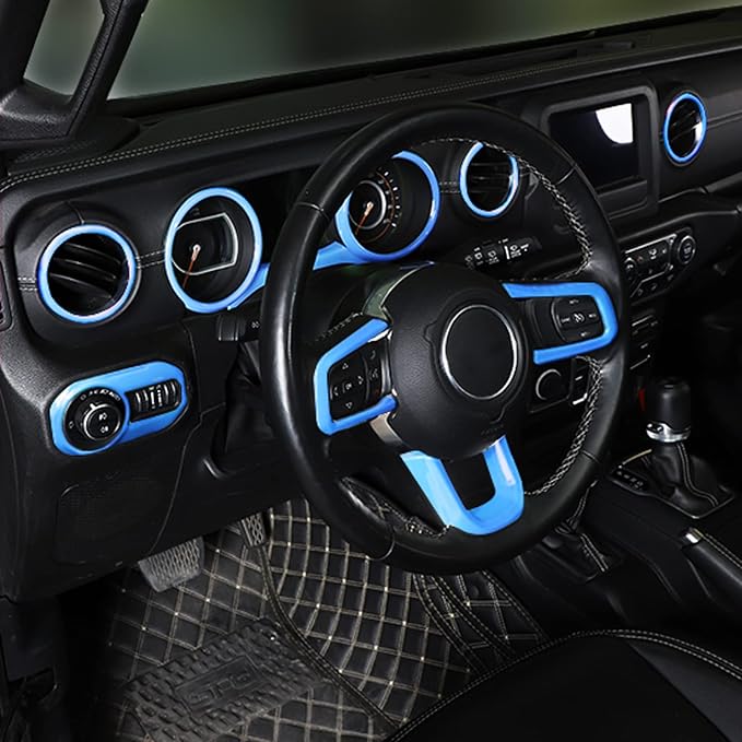 CheroCar 21PCS Full Set Interior Decoration Trim Kit for 2018-2021 Jeep Wrangler JL JLU & Gladiator JT Steering Button Frame, Air Conditioning Vent, Reading Light, Speaker (Light Blue)