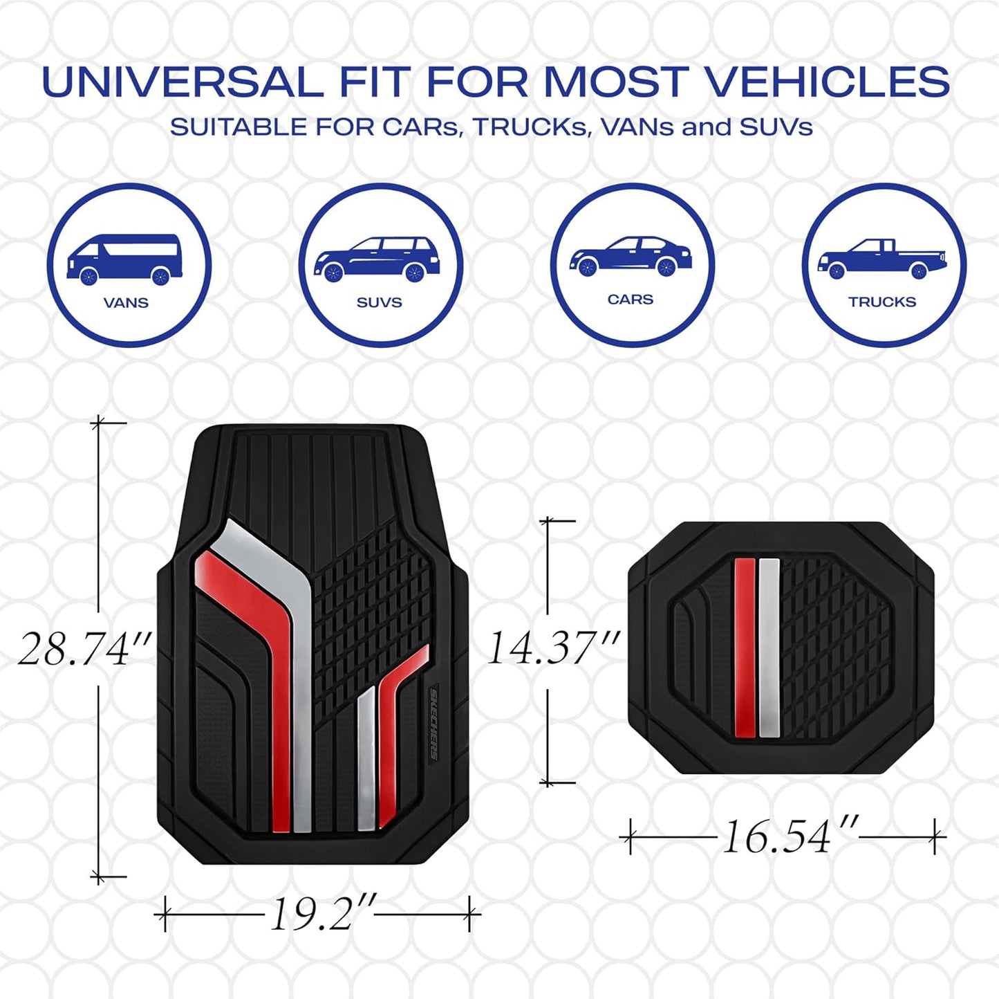 Skechers Heavy Duty Rubber Car Floor Mats,Dual Color Design Floor Mats,All Weather Car Mats,Waterproof Trim to Fit Universal Floor Liner Car Accessories,Automotive Floor Mats for Cars Trucks Suvs,Red