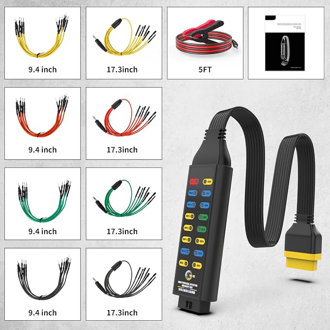 Obd2 Breakout Box, Automotive OBDII Protocol Detector 16-Pin CAN Diagnostic Tool for Communication/Power/Ground Detection with Universal Wire Jumper and Clips