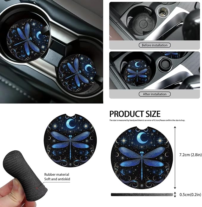 Moon Dragonfly Car Seat Covers Full Set 15 Pcs Universal Car Accessories Steering Wheel Cover Seat Belt Pads Garbage Bag Car Headrest Pillow Covers Armrest Pad