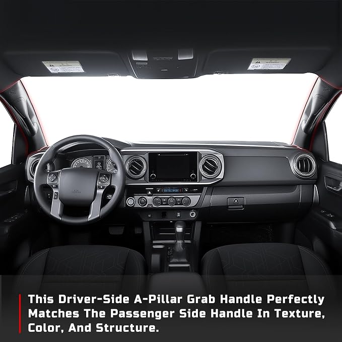 Driver Side A-Pillar Grab Handle for Toyota Tacoma 3rd Gen (2016-2023), OEM-Style Texture, Matches Passenger Side, Sturdy & No Creaking Noise, Easy Installation (Black)