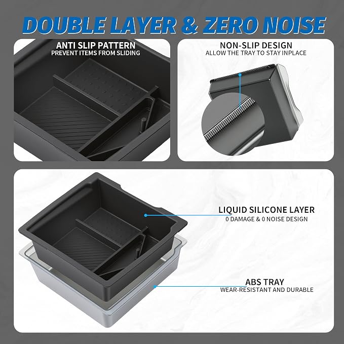 Center Console Organizer for Tesla Model Y Juniper 2025-2026 (Premium & Performance) and Model 3 Highland 2024-2026 All Trims (Double-Layer Storage, Smooth Sliding) 2-Layer Material 4PCS