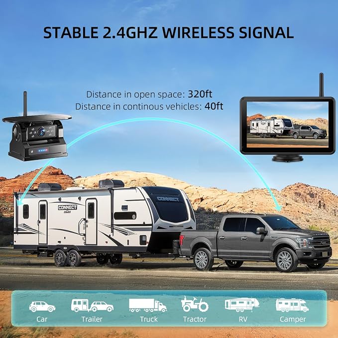 eRapta Magnetic Solar Wireless Backup Camera: HD1080P 7” Touchscreen Portable with DVR, BSD, 1-Min Install-Free IR Night Vision Hitch Backup Camera for Trailer/Truck/Small RV/Camper/Tractor-AWTCM701