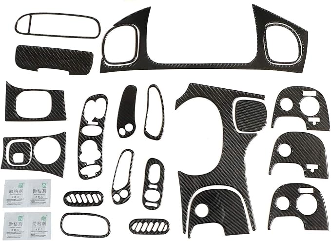 NLQR 18PCS Real Carbon Fiber Kits Full Interior Trim Cover, Compatible with Chevrolet Corvette C5 1998-2004 Center Console Dashboard Control Panel Cover Air Conditioning Vent Cup Holder Gear Trim