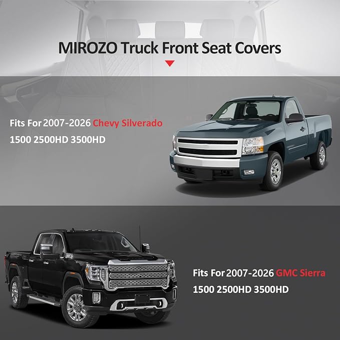 MIROZO Front Silverado Seat Covers, 2PCS Truck Seat Cover Waterproof Car Seat Protecor Compatible with 2007-2026 Chevy Silverado GMC Sierra 1500 2500HD 3500HD Automotive Seat Covers (Blue,2PCS Front)