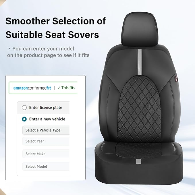 Coverado Car Seat Covers, Front Seat Covers for Car, Leather Seat Covers Waterproof Car Seat Protectors Universal Fit for Most Cars SUV Trucks (Black-White)