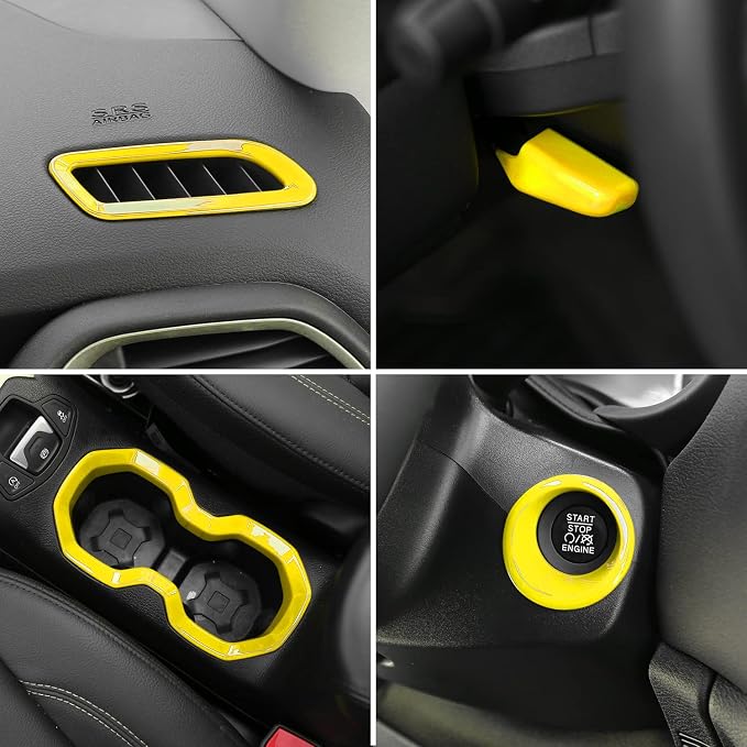 CheroCar 31 PCS Full Set Interior Decoration Trim Kit Steering Button Cover Door Handle Cover Air Outlet Cover Cup Holder Gear Cover Trim Door Speaker Cover for Jeep Renegade 2016-2018,Yellow…