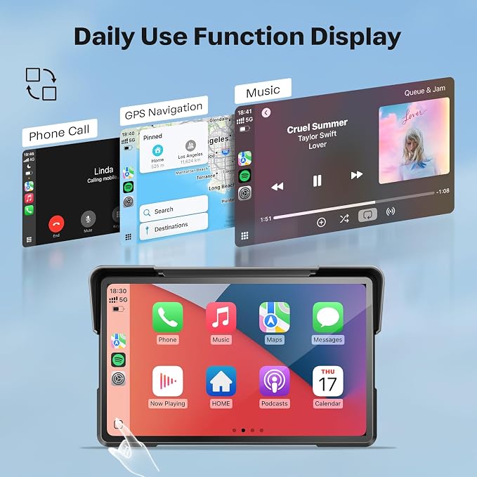 WonVon 7 Inch Wireless Motorcycle Carplay GPS Navigation System with Apple Carplay and Android Auto Portable Screen with Dual Bluetooth, Navigation, Siri, Google Assistant with Magnetic Mount