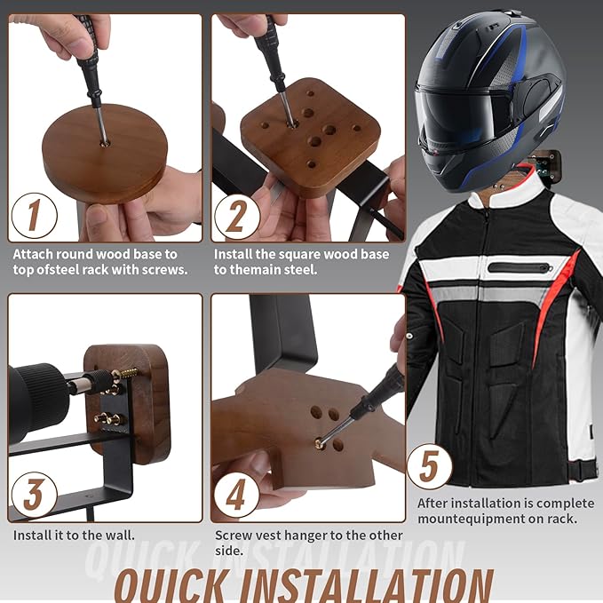 Helmet Holder Wall Mount, Motorcycle Helmet Rack with Dual Support Pillars & T-Shaped Hooks, Heavy-Duty Steel Garage Organizer for Helmets, Riding Gear & Tools