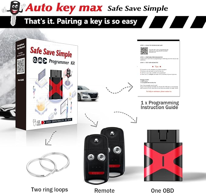 2 Programmable Keyfob Scanner Tool, Replacement Car Keys Fob and DIY Programmer Kit for 2007-2013 RDX MDX Flip Remote Key N5F0602A1A