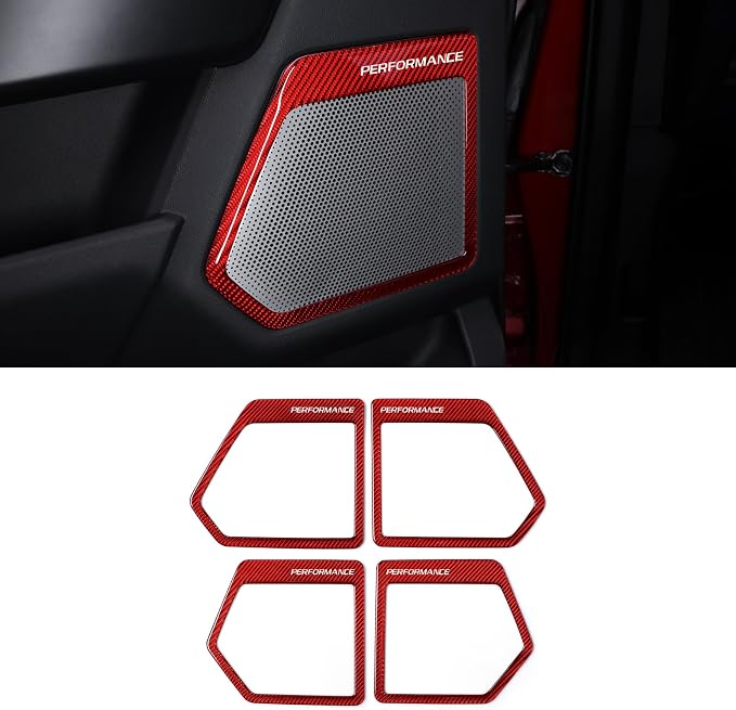 BETTERHUMZ Door Speakers Frame Trim Cover Sticker for Ford F150 2021 2022 2023 2024 2025 Carbon Fiber Interior Accessories (Red)