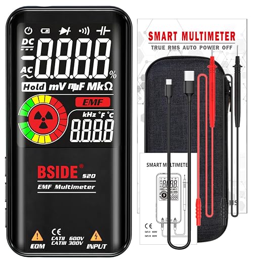 BSIDE Digital Multimeter Color LCD 3 Results Display 9999 Counts Auto Range Voltmeter, Rechargeable with EMF Detector, Capacitance Ohm Hz Diode Live Check Voltage Tester