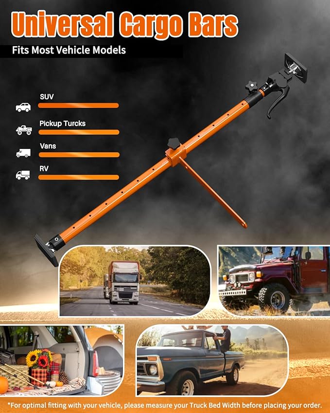 HOLOTHURIAN Adjustable Cargo Bars for Pickup Truck Bed Cargo Bars for SUVs, Trailers, Vans, Adjustable from 40" to 70", Comes with Premium Cargo Net Organizer and Divider Bar, 2-Pack