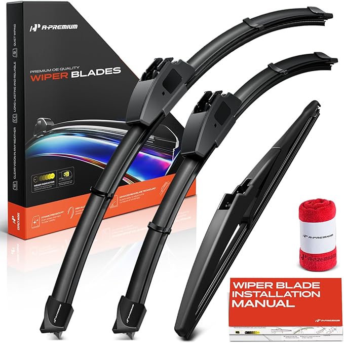 A-Premium 24"+18"+11" Windshield Wiper Blades Compatible with GMC Terrain 2022 2023 2024 - Front Rear Wipers Blade Set, Hook/RL2 with rib Arm Connector, with Wear Indicator & Towel (Pack of 3)