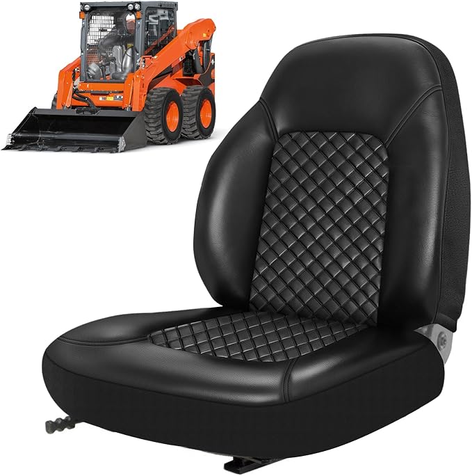 Industrial Vehicle Seat Cover for Skid Steer, Heavy Duty Leather Seat Cover, Compatible with John Deere, Caterpillar, Kubota, Bobcat, New Holland, Black