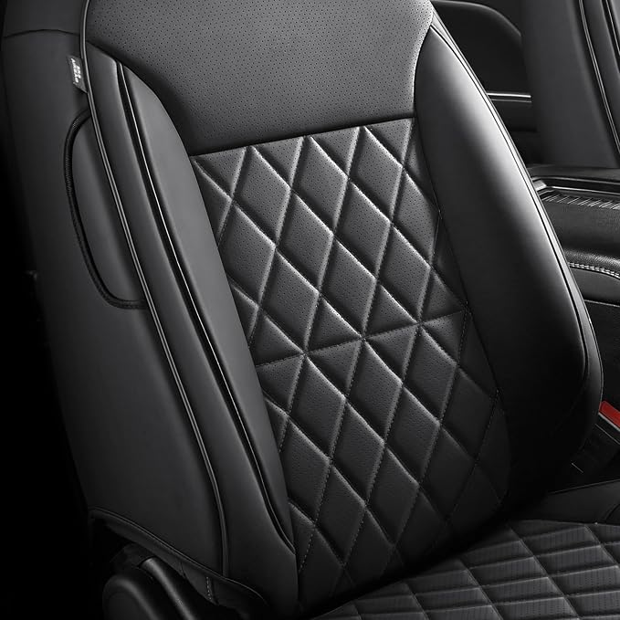 Custom Napa Leather Seat Covers for Chevy Silverado & GMC Sierra Crew Double Cab, Compatible with 2019-2026 1500 and 2020-2026 2500HD 3500HD(Front Pair, Black 2pcs)