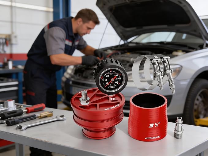 AutoLine Pro 3.25" (83mm) Premium BoostCap Turbo Boost Leak Tester - 6061 Billet Aluminumst Cap - 30 PSI Gauge - Detects Intercooler, Charge Pipe & Intake Leak