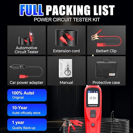 Autel PowerScan PS100 Automotive Relay Tester Circuit Probe Tool 12V 24V Car System Diagnostic Scan Tool with 20ft Extension Cable Read AC DC Resistance Short/Open Circuit Test