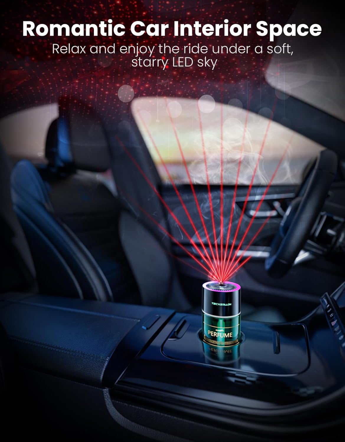 Car Air Freshener, Car Diffuser with RGB Ambient Light & Starry Ceiling, 4 Smart Scent Modes, 120-Day Runtime, Auto On/Off,USB-C Rechargeable, Ocean-Inspired Fragrance, 120ML