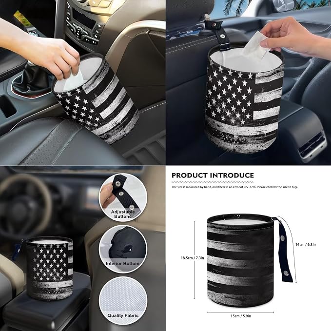 Eagle Print Car Interior Cover Set American Flag Print Car Front and Rear Seat Covers Steering Wheel Cover Armrest Pad Safety Belt Pads Rear View Mirror Protector, 14Pcs