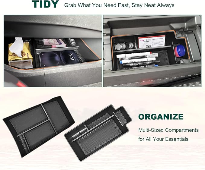 3PCS Center Console Organizer for 2021-2026 Nissan Rogue S/SV/Rock Creek Accessories, Dashboard Storage Tray + Armrest Box + Lower Console Organizer Durable ABS (Only Fit 8-Inch Screen)
