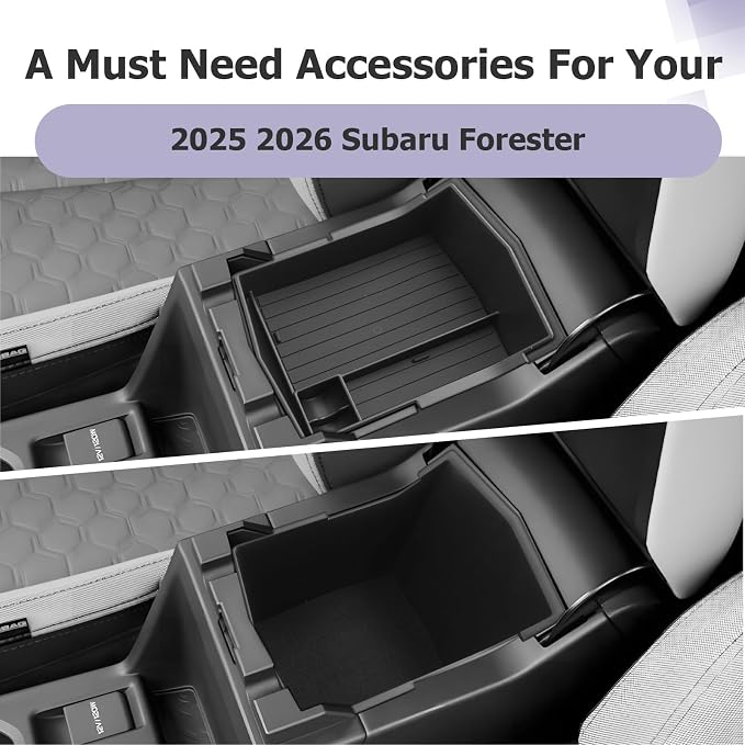 LUWU 2-Pack Center Console Organizer for 2025 2026 Subaru Forester Accessories (Base/Sport/Limited) Armrest Console Storage Box Insert Tray Coin Container (Not for 2026+ Touring/Wilderness/Premium)