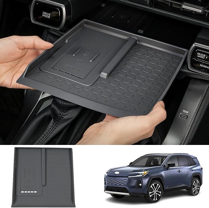 2026 RAV 4 Center Console Wireless Charging Mat Organizers Compatible with Toyota 2026 RAV 4 XSE GR Sport Hybrid Limited XLE Woodland 2026 RAV 4 Interior Accessories,Center Upper Level Trays