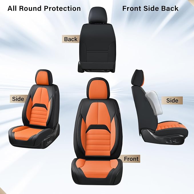 Coverado Car Seat Covers Full Set, Seat Covers for Cars, Automotive Seat Covers, Waterproof Nappa Leather Front Seats and Back Car Seat Protector, Universal Fit for Most Cars SUV Trucks,Black&Orange