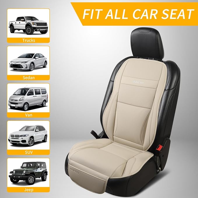 Car Seat Cover Protector for Front Seats – Waterproof, Breathable Faux Nappa Leather, Airbag Compatible, Dual Support for Waist & Legs, Universal Fit for Sedans, SUVs, Pickups (2pcs,Beige)