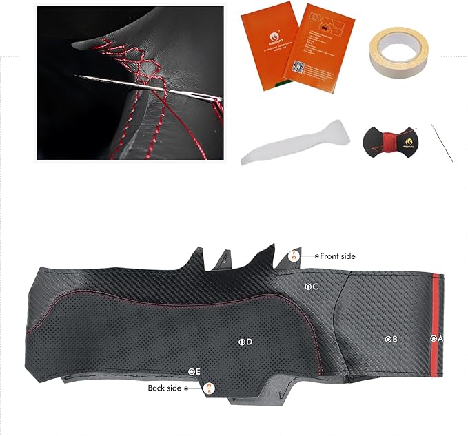 MEWANT Hand Stitch Faux Leather PU Carbon Fiber Steering Wheel Cover Wrap for Tesla Model Y 2023 Tesla Model 3 2020