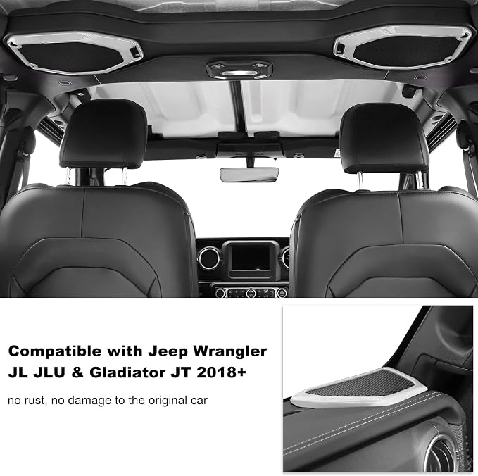 RT-TCZ A Pillar Speaker Trim Cover & Roof Speaker Audio Trim Cover Ring Kit Decoration Interior Accessories for Jeep Wrangler JL JLU & Gladiator JT 2018-2022,White