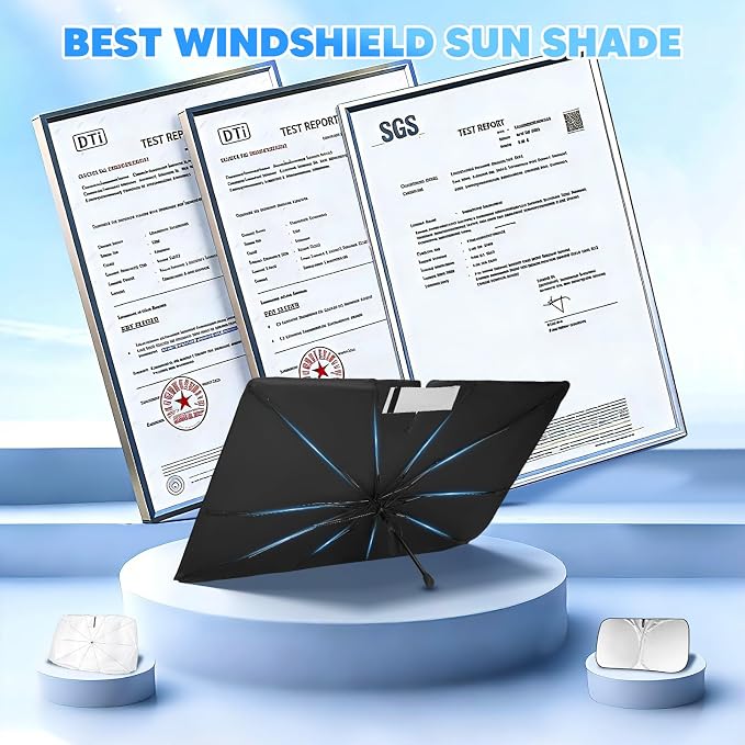 KUST 56" * 31" Upgraded Windshield Sun Shade Umbrella - 【Medium Size】 - Foldable Ice-Crystal Shade Umbrella with Bendable Handle - Blocks UV Rays Keep Car Cool - Easy to Install and Use