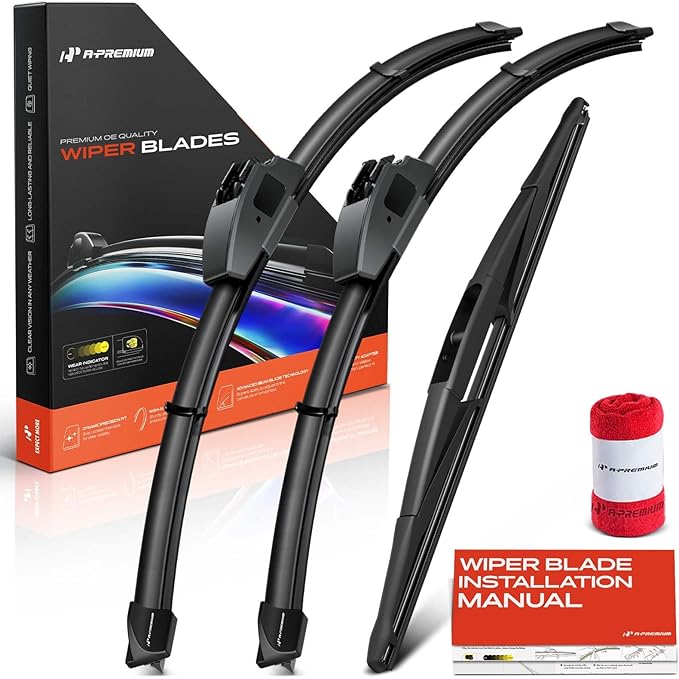 A-Premium 22"+21"+14" APWB555 Windshield Wiper Blades Compatible with Honda Pilot 2009-2015 - Front Rear Wipers Blade Set for Hook/RL3 Arm Connector, with Wear Indicator & Towel (Pack of 3)