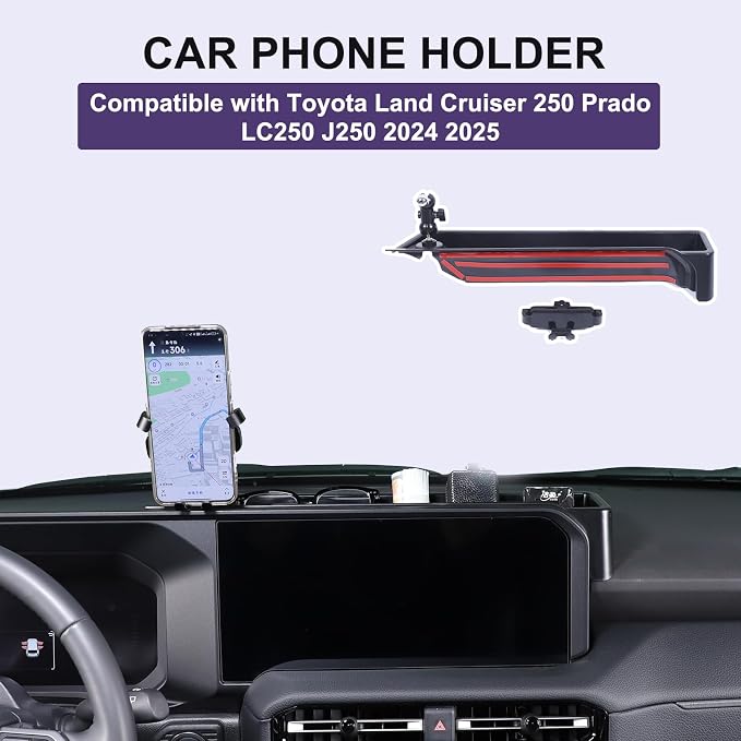 Car Center Console Dash Organizer with Phone Holder Compatible with Toyota Land Cruiser 250 Prado LC250 J250 2024 2025,ABS Dashboard Tray Storage Box Interior Accessories(Phone Mount Holder B)