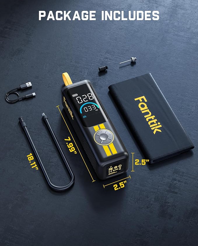 Fanttik X9 APEX Portable Air Compressor for Car Tires, 35s Fast Inflation, 150PSI Cordless Tire Inflator with Light and Power Bank, Suitable for SUV, Sedan, Motorcycle, Bike, Ball,Racing Yellow