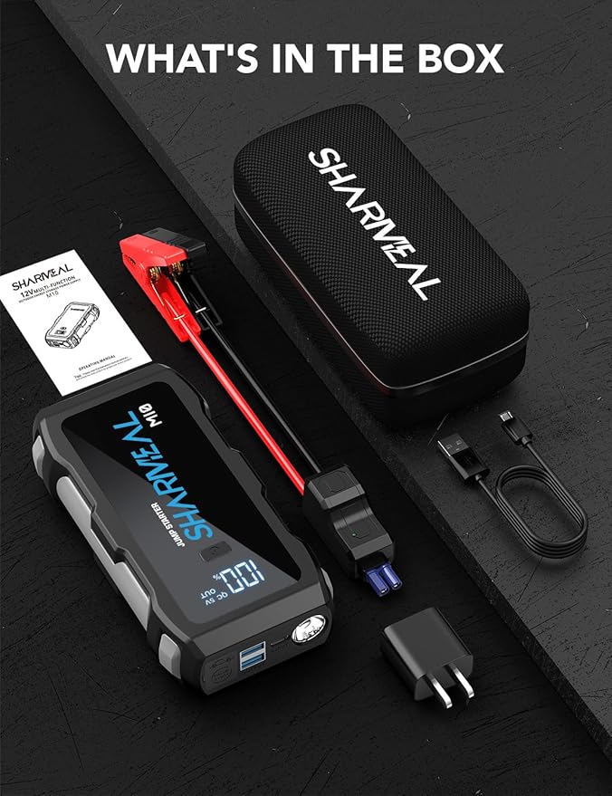 Jump Starter 6000A, 12V Car Battery Jump Starter with USB Quick Charge (Up to All Gas or 10.0L Diesel Engine), Battery Booster with 3 Modes Flashlight and Jumper Cable