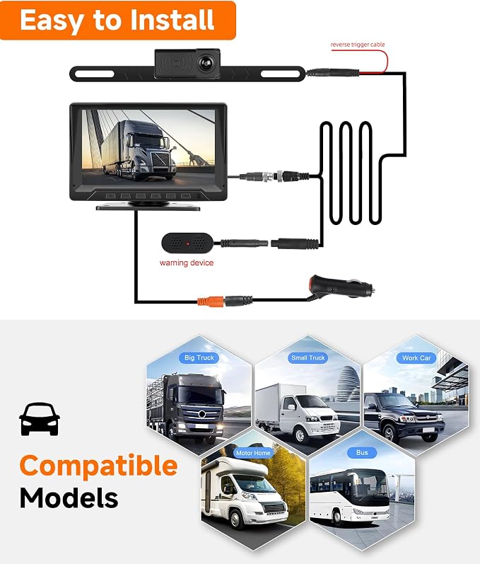 7" Wired Backup Camera System with Radar Ranging, 1080P IR Night Vision, IP68 Waterproof, Super Wide Angle, Intelligent Reverse Lines, HD Touch Key Monitor for Trailer Camper Truck SUV RV Van