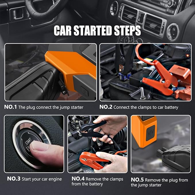 DNA Motoring 12V 1500A 15000 mAh Portable Car Battery Jump Starter, Battery Pack Chargers, Jump Box, for Up to 7.0L Gas & 5.5L Diesel Engine TOOLS-00215 Orange