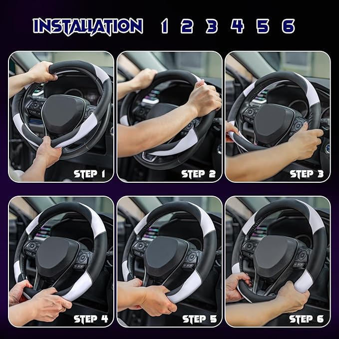 Soft Leather Steering Wheel Cover with Breathable Design and Anti-Slip Grip, Fully Compatible with Tesla, Toyota, Honda, Nissan 14.5-15.2 inch Round Steering Wheel(Sedans and SUVs)
