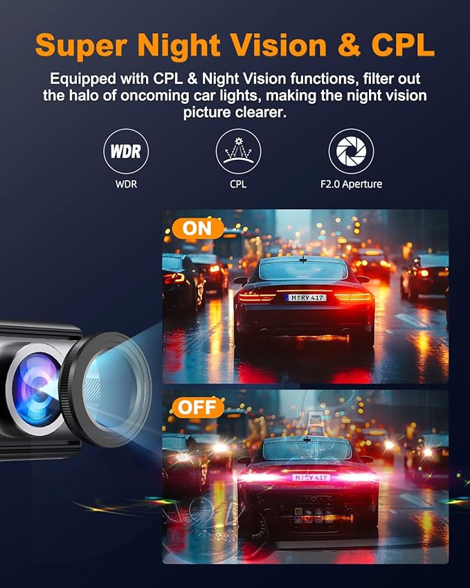 Dash Cam Front 4K, Built-in 5GHz WiFi with CPL, Car Camera Dashcam with UHD 2160P, 64GB Card, 24H Parking Monitor, Super Night Vision, WDR, G-Sensor, App Control, 170° Wide Angle, Support 256GB Max